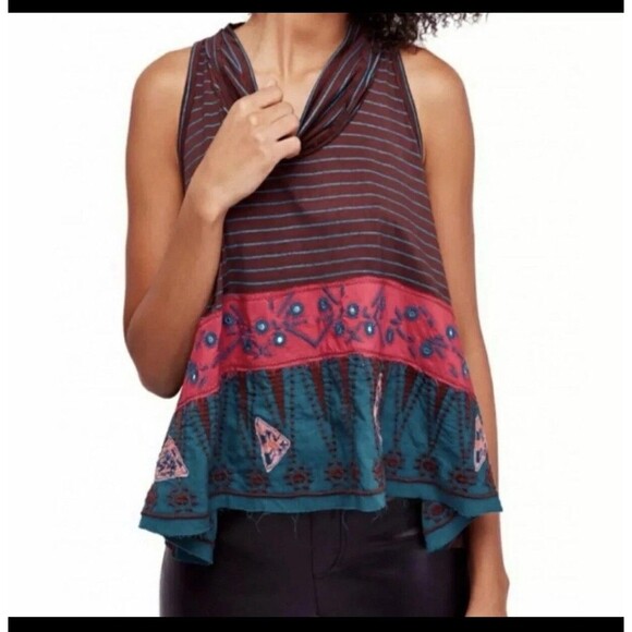 Free People Tops - NWT Free People North South Tank Top Embroidered w Shiny Discs Size XS Y2K Boho